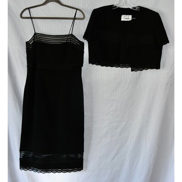 WILLIAM TRAVILLA Haute Couture Black Cocktail Dress With Jacket Size 12 - Picture 4 of 12